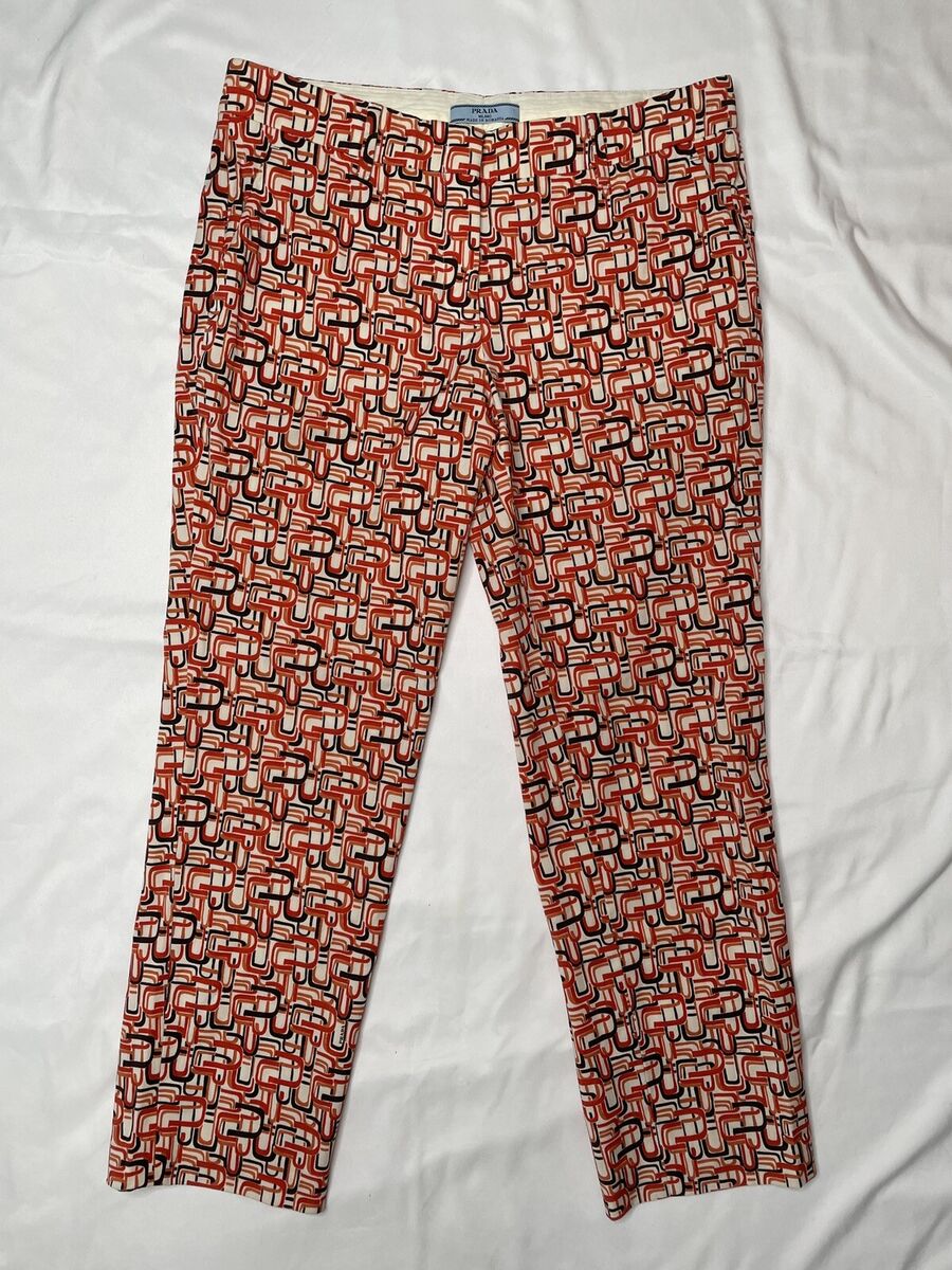 Prada Fall 1996 Reissue Orange U Print Pants Trousers 44 Prada Fall 1996 Reissue Orange U Print Pants Trousers 44