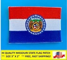 MISSOURI STATE FLAG EMBROIDERED PATCH IRON-ON OR SEW-ON HI-QLTY (3 x 2”)