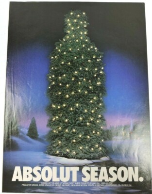Absolut Season Vodka Vintage Ad 1990 Alcohol Bottle Christmas Tree Holiday