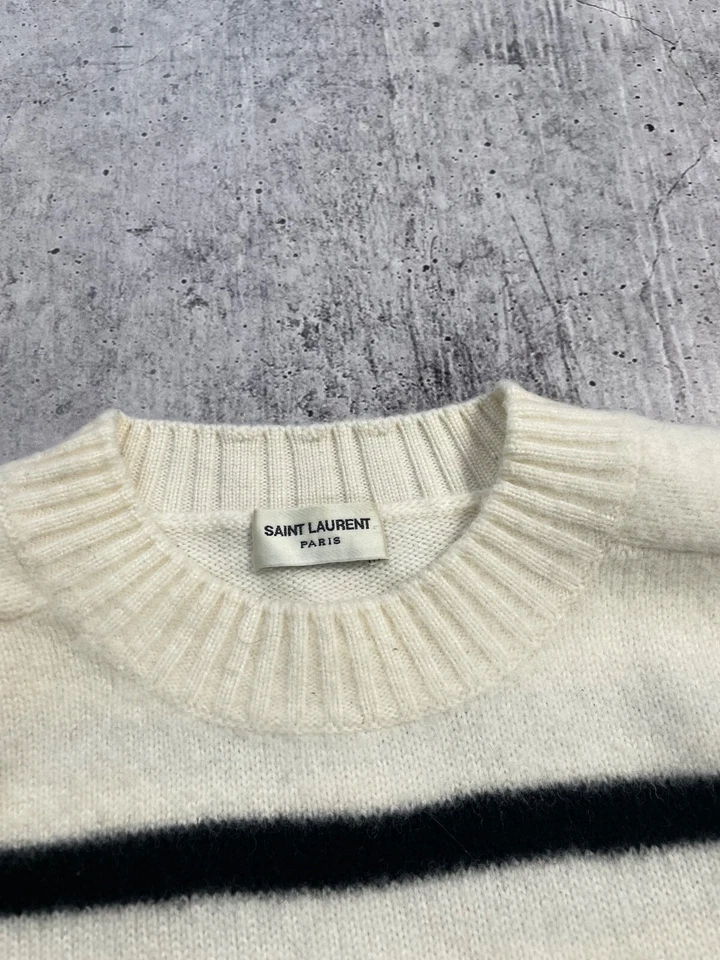 Suéter Saint Laurent Paris de lana a rayas para mujer cuello redondo Y2K Foto 4 de 4