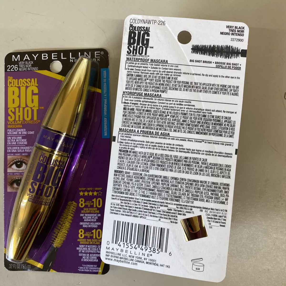 Maybelline Volum Express The Colossal Big Shot Waterproof Mascara, Very  Black