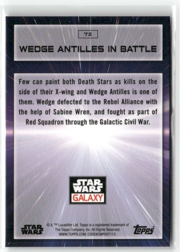 Wedge Antilles In Battle Starwars Topps Chrome Galaxy 2022 Base Card #72 - Picture 2 of 2