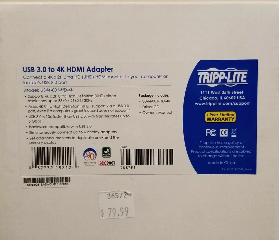 Tripp Lite USB 3.0 Superspeed to 4K HDMI Adapter, New in Box - Image 2 of 2