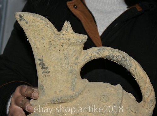Olla de vino portátil de loza de cerámica neolítica antigua de China de 12,4 " - Imagen 2 de 9