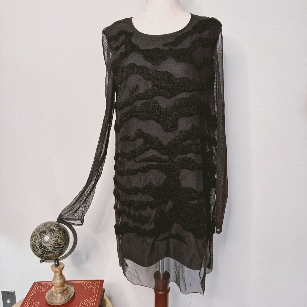 ワンピース MAISON MARGIELA Black Mesh Shirt Dress Maison Margiela: Women's Décortiqué Shirt Dress (Black