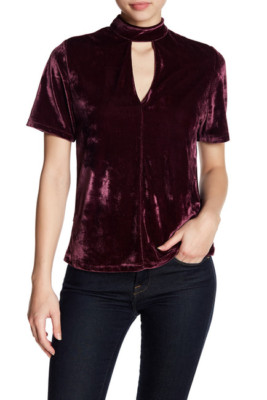 Tart Keyhole Crushed Velvet Blouse Plum Velour NWT $119