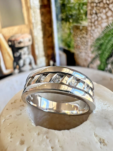 Mens ESTATE 14k White Gold NATURAL Diamond Ring band - Picture 3 of 6