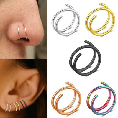 Double Spiral Ring Nose Ring Nose Stud Nose Hoop Piercing Body Jewelry Tragus US