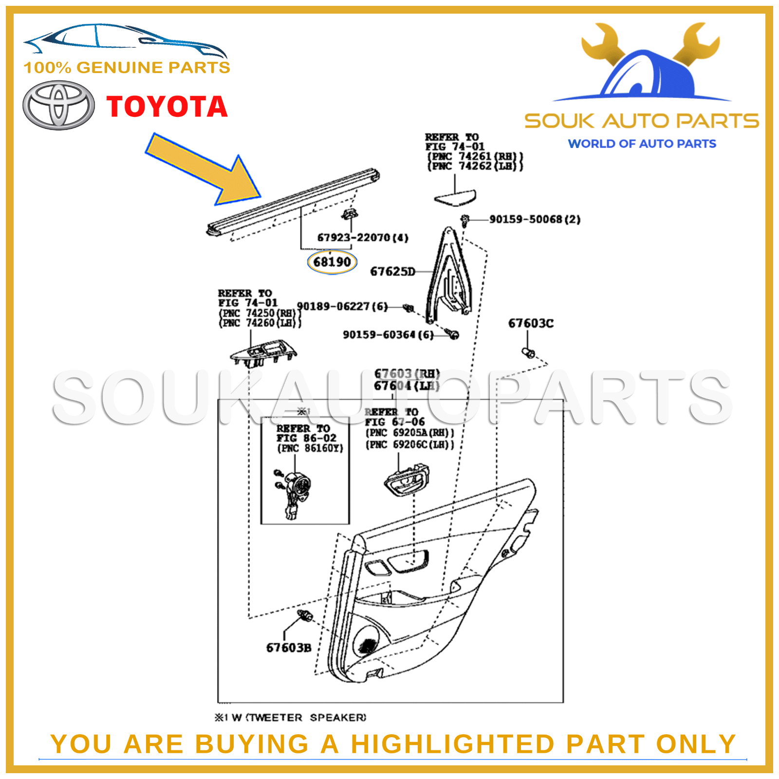 68174-33070 Genuine Toyota WEATHERSTRIP ASSY, REAR DOOR GLASS 