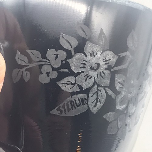 VTG Sugar Bowl Cup Black Amethyst Glass Double Handle Silver Accent - STURLINE - Picture 2 of 12