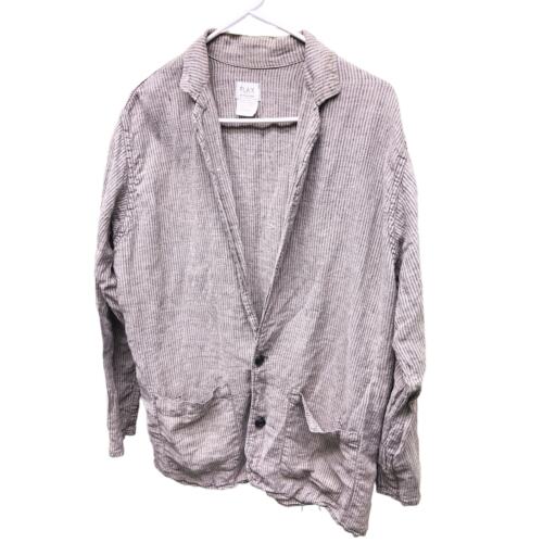 Flax Lagenlook Striped Two Button Linen Blazer Jacket with Pockets Size M - Picture 2 of 6
