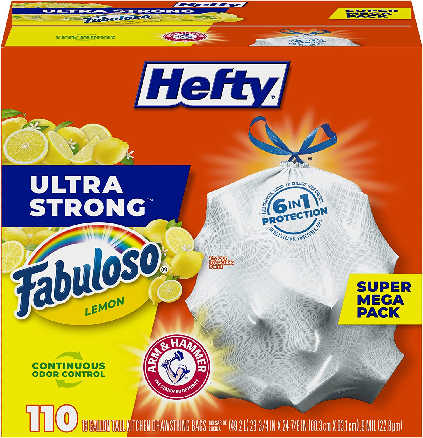 Ultra Strong Tall Kitchen Trash Bags, Fabuloso Lemon Scent, 13 Gallon, 110 Count