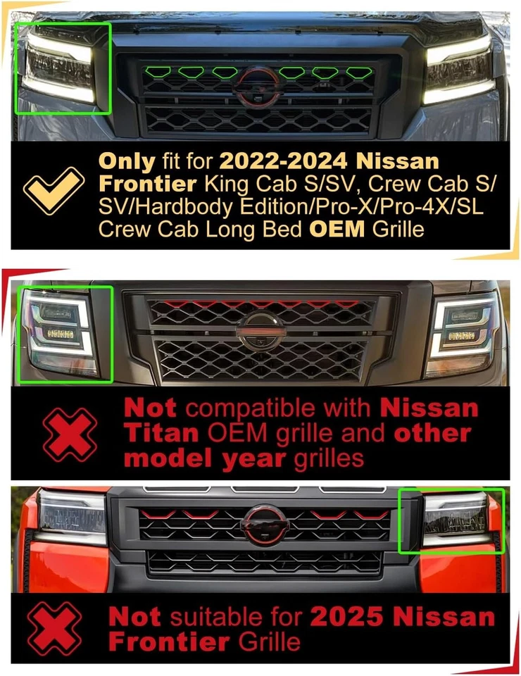 For Nissan Frontier 2022 2023 2024 Grill Lights Amber Raptor Style LED DRL 4X X - Image 2 of 4
