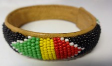Vintage Tribal Multi Colored SEED Beaded Leather Bracelet