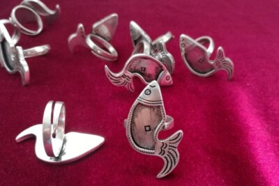 Tribe exotic chinese handmade miao silver accessories DIY embed fish ring 1piece