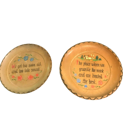 Vintage Decorative Wooden Plates Made in Germany Folk art Primitive Set of two - Picture 1 of 11