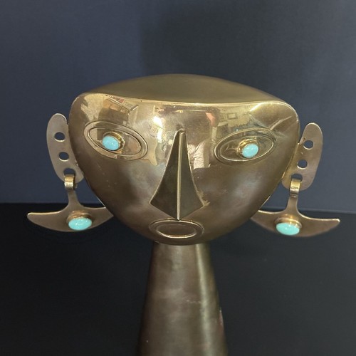 Joaqun Taller Tinta Ecuador "Inspired" MCM Sculpture Turquoise Eyes 8.25in - Picture 2 of 12