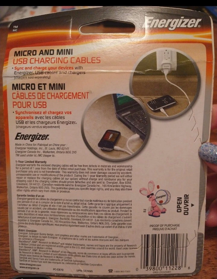 Cable de Carga Energizer Micro y Mini USB Nuevo Foto 2 de 2