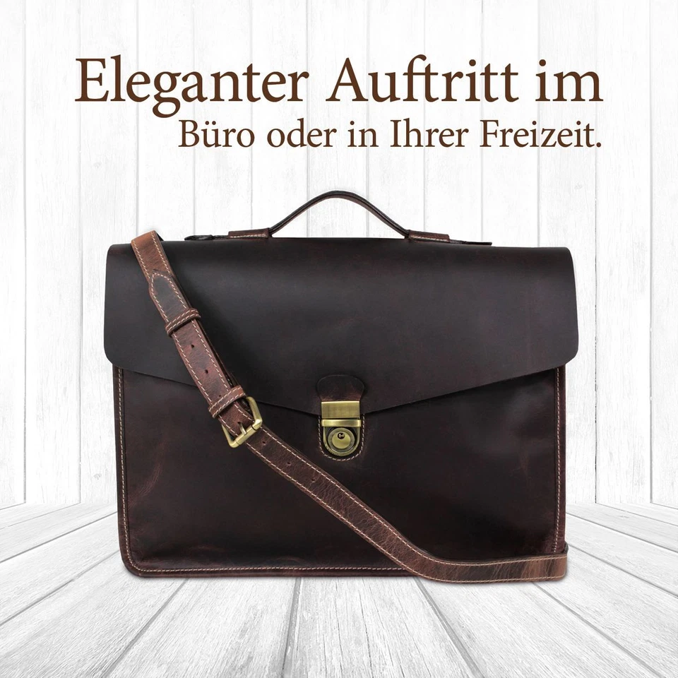 HANDMADE Aktentasche Herren Leder Laptoptasche 15.6 Zoll Businesstasche Damen - Bild 2 von 4