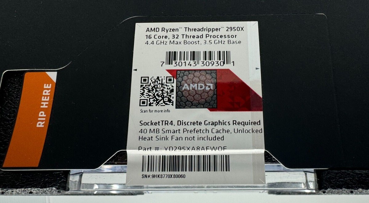 AMD Ryzen Threadripper 2950X 3.5Ghz, 16 Core, TR4 Socket AMD Ryzen Threadripper 2950X 3.5Ghz, 16 Core, TR4 Socket
