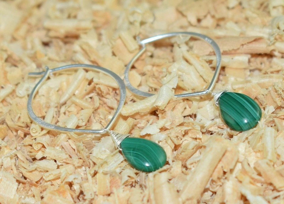 Orecchini fatti a mano in argento sterling 925 massiccio a forma di pera con ... - Immagine 3 di 4