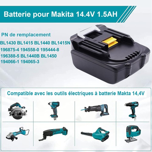 14,4V 1,5Ah für Makita Akku BL1415N BL1430B BL1440B BL1450B 196875-4 194065-3 - Bild 4 von 17