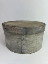 ANTIQUE 10” BLUE-GRAY BENTWOOD PANTRY BOX IN OLD PAINT AAFA Signed King