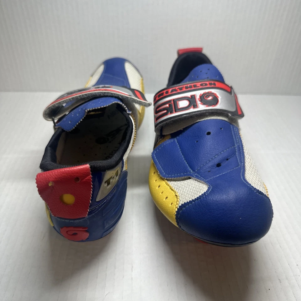 SiDI T-1 自行车铁人三项骑行鞋红色蓝色黄色状况完好,尺寸 40-7.5 — 第 3/4 张图片
