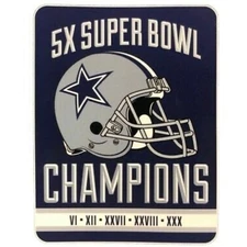 Dallas Cowboys 46 x 60" 5x Super Bowl Helmet Plush Throw Blanket NFL NEW