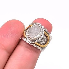 Natural Herkimer Diamond Quartz Oxidised 925 Sterling Silver Ring S.6 R9