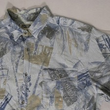 Route 66 Mens Camp Shirt XL Blue Tropical Palm Tree Coastal Beachy Summer Surf