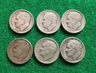 Silver Roosevelt Dimes - Circulated  - LOT OF 6 - 1947 P,S,D  1948 P,S  1949 D
