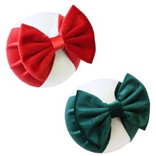 HELYKAKA Christmas Red Velvet Baby Headbands Green Bows Handmade Soft Hairban...