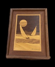 Hudson River Inlay Marquetry Art 15.25" x 12" Sailboat - Signed Jeff Nelson