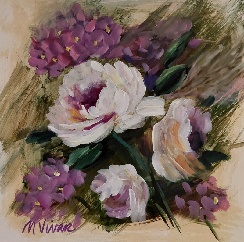 MONA VIVAR 12x12 Contemporary Impressionist Roses Original Acrylic Painting