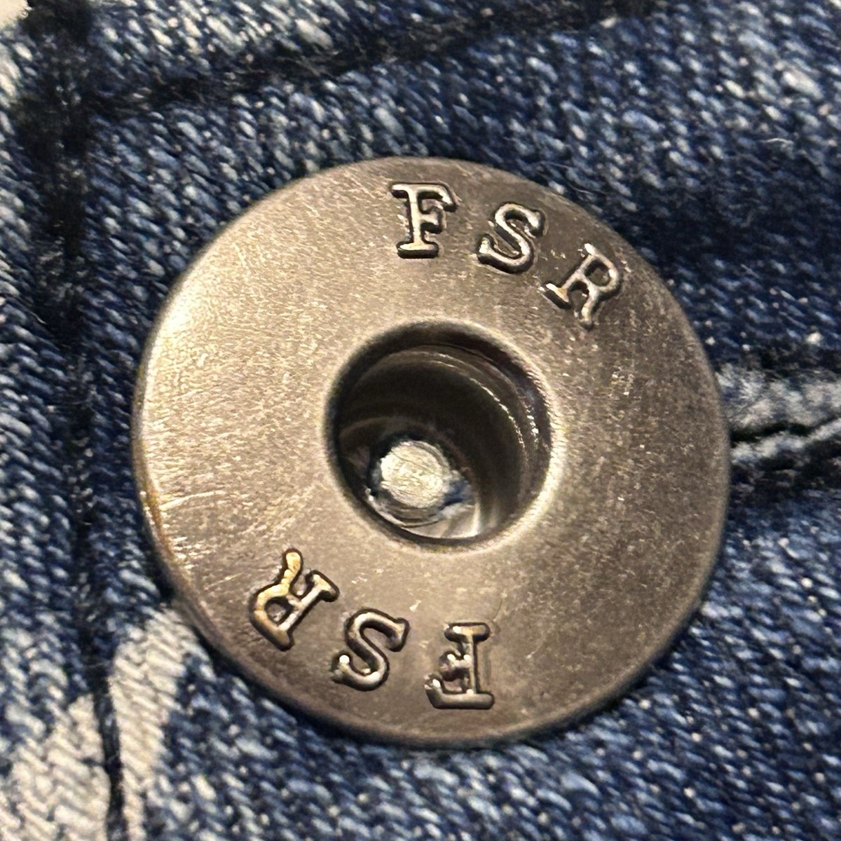 Women's FSR Jean Shorts Blue Denim With Star Print Frayed Hem Button/Zip Size 13 View 3