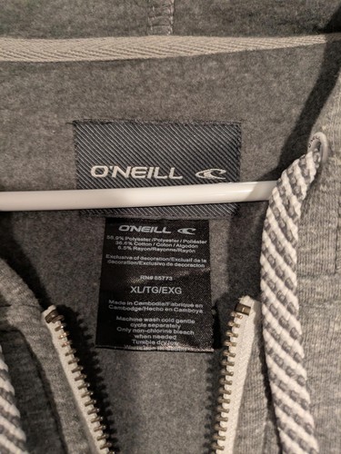 ONeill Gray Blank Full Zip-Up Hoodie Mens XL 24x33 Drawstrings - Picture 5 of 10