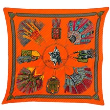 HERMES Carre 90 CUIRS DU DESERT Desert Leather Ornament Pleated Scarf Silk Orang