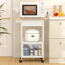 4 Tier Kitchen Island with Cabinet, Microwave Cart with Storage, Small Rollin...