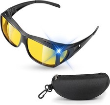 Night Vision Pro Driving Glasses Anti-Glare Polarized Wear Over Yellow Lens - US