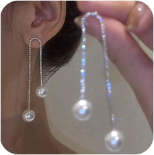 Long Tassel Pearl Dangle Earrings Dainty Rhinestone Tassel Earrings Pearl Drop E