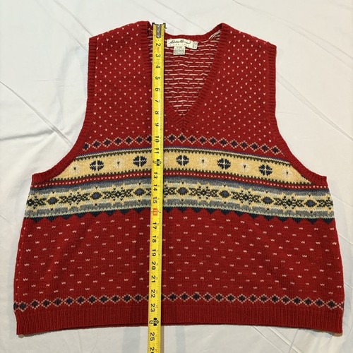 Vintage Eddie Bauer Wool Fair Isle Sweater Vest Size Women’s XL Birdseye Red - Picture 6 of 8