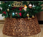 Rattan Christmas Tree Collar, 24" Wicker Tree Skirt Stand Base Cover, Brown Wash