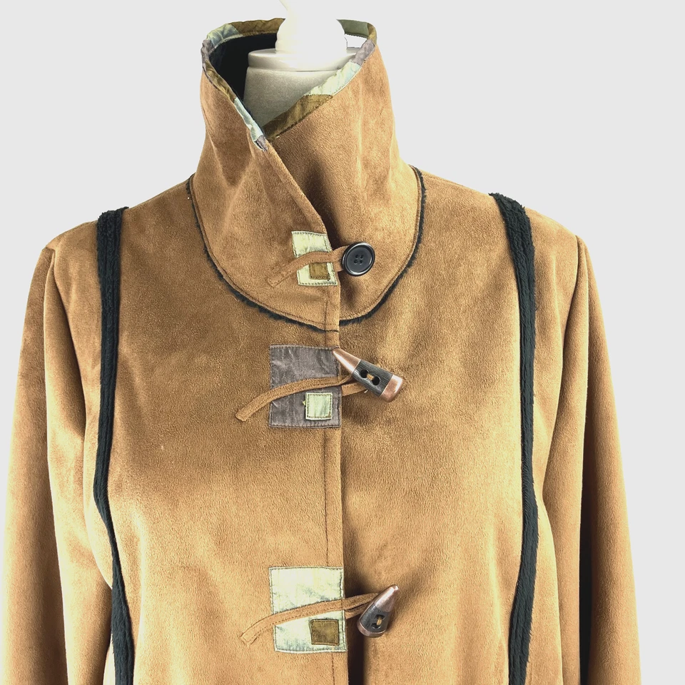 Abrigo de gamuza beige diseño islandés XL retazos piel sintética artístico Lagenlook Foto 2 de 4