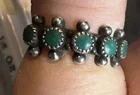 Vintage Southwestern Green Turquoise Sterling Silver Ring with 5 Stones Size 5