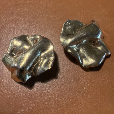 Vintage Ciner Gold Tone Sculptural Crumpled Style Signed Designer Clip Ons 