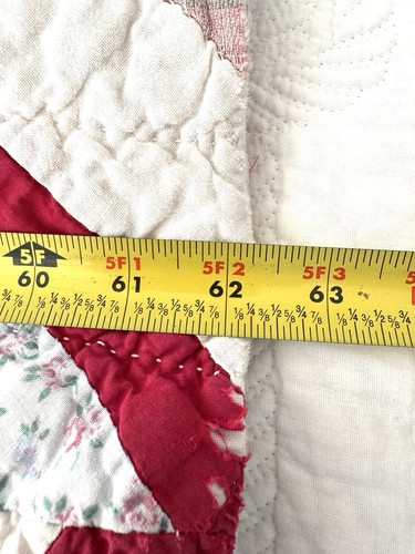 hand stitched vintage quilt 62”x72” Diagonal Block Red Light Blue - Picture 9 of 12