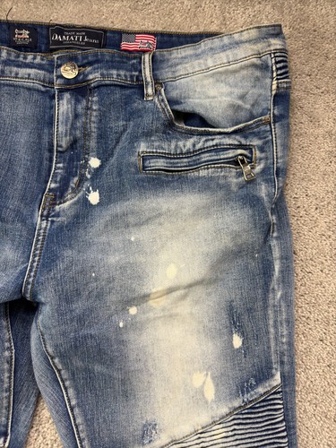 Jeans Damati Trademark para hombre 40x32 acanalados desgastados lavado ligero con cremallera hip hop - Imagen 8 de 19