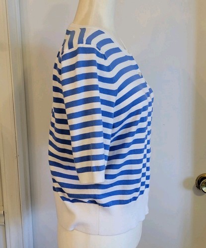 Lauren Ralph Lauren Cardigan Top Short Sleeve Blue/ White Stripe Nautical Logo - Picture 4 of 11
