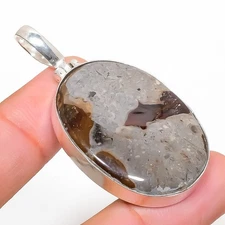 Mud Crack Fossil Gemstone Handmade 925 Sterling Silver Jewelry Pendant 2.09"